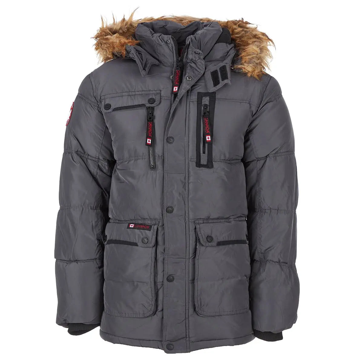 Canada Weather Gear Men's Fur Hooded Puffer Jacket Charcoal Puffer - Tophatter Daily Deals