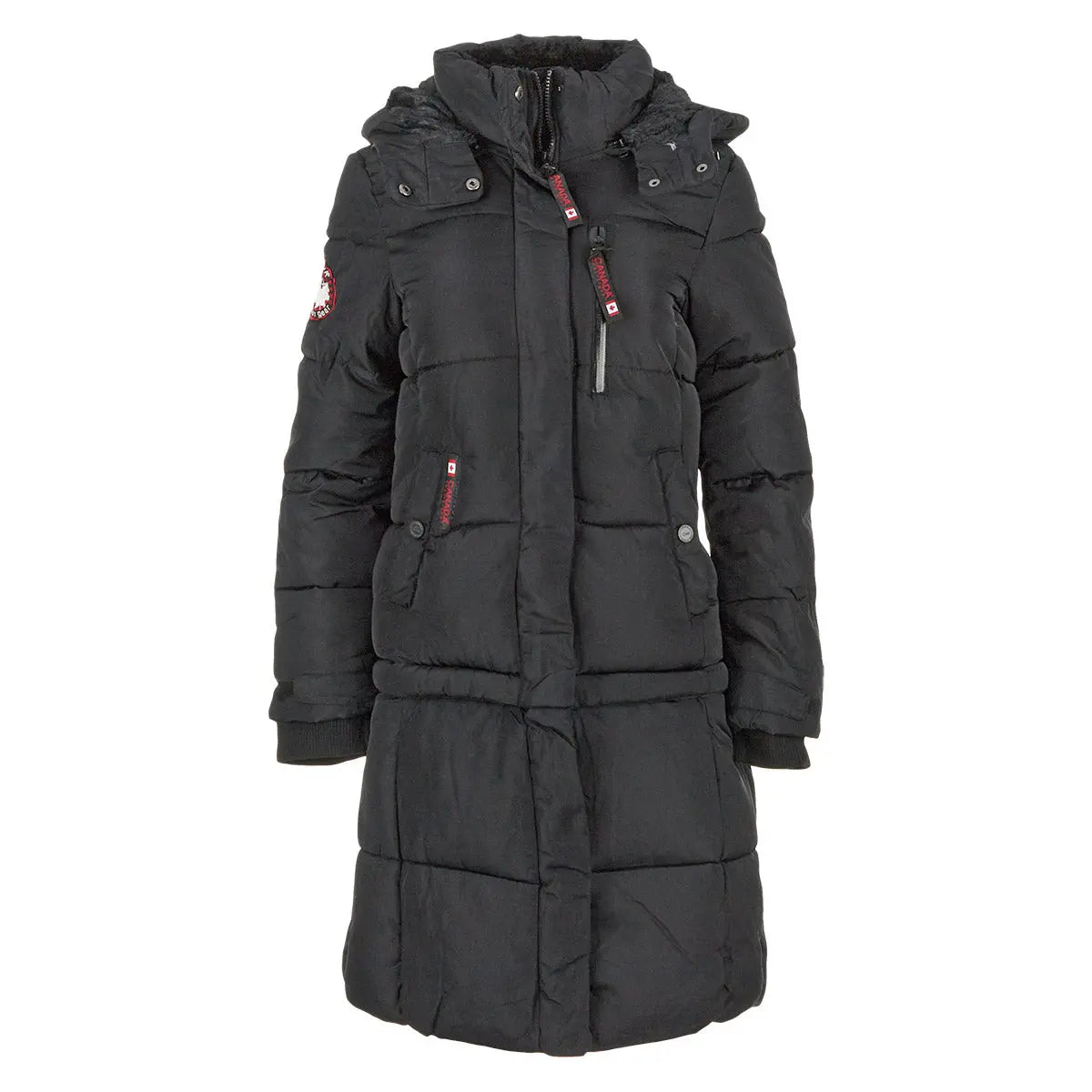 Canada Weather Gear Women's Long Puffer with Sherpa Lined Hood Black Puffer - Tophatter Daily Deals