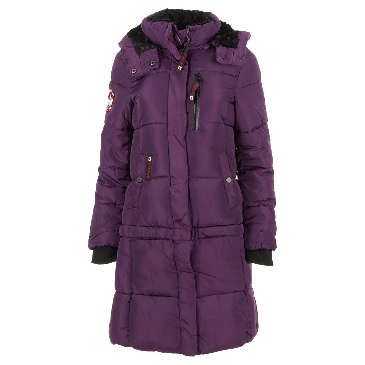 Canada Weather Gear Women's Long Puffer with Sherpa Lined Hood Blackberry Wine Puffer - Tophatter Daily Deals