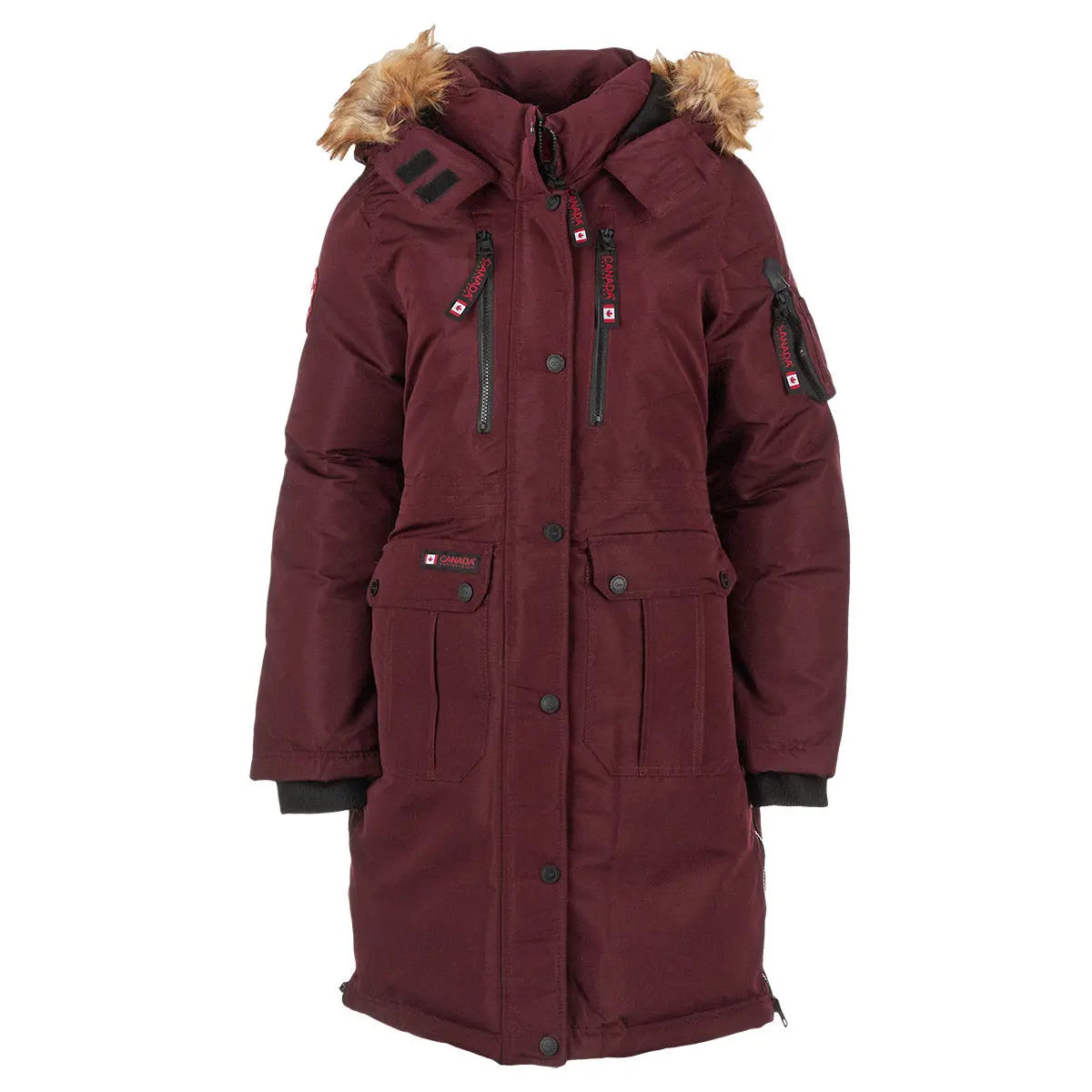 Canada Weather Gear Women's Long Puffer Cranberry Natural Puffer - Tophatter Daily Deals