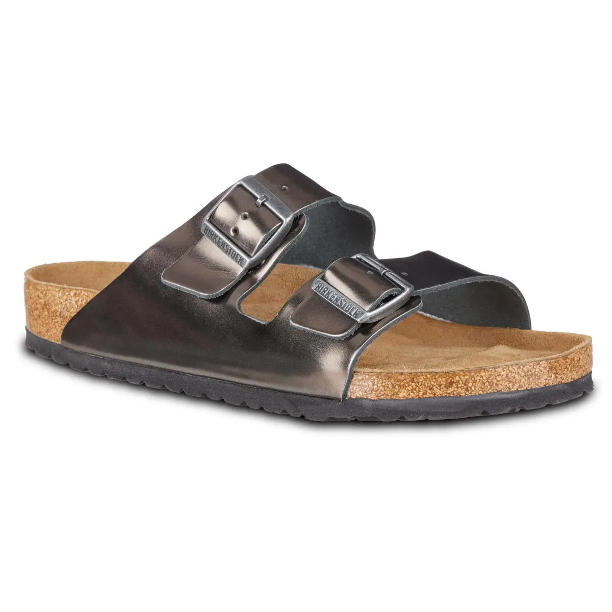 Birkenstock Arizona Soft Footbed Leather Sandals Metallic Anthracite Footwear - Tophatter Daily Deals