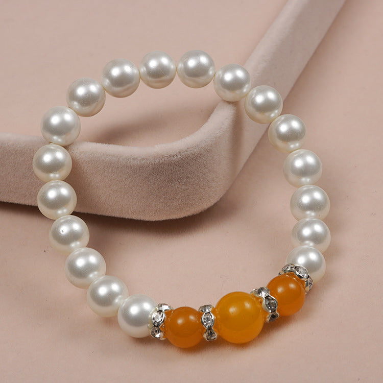 Popular Natural Agate Stone Pearl Stretch Bracelet 3 Bracelets - Tophatter Daily Deals
