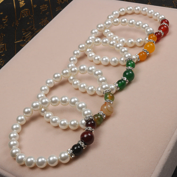 Popular Natural Agate Stone Pearl Stretch Bracelet Bracelets - Tophatter Daily Deals