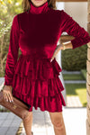 Ruffled Layered Long Sleeve Mini Dress Burgundy Casual Dresses - Tophatter Daily Deals