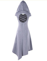 Back Hollow-out Underleg Asymmetric Hooded Midi Dress 0 - Tophatter Daily Deals