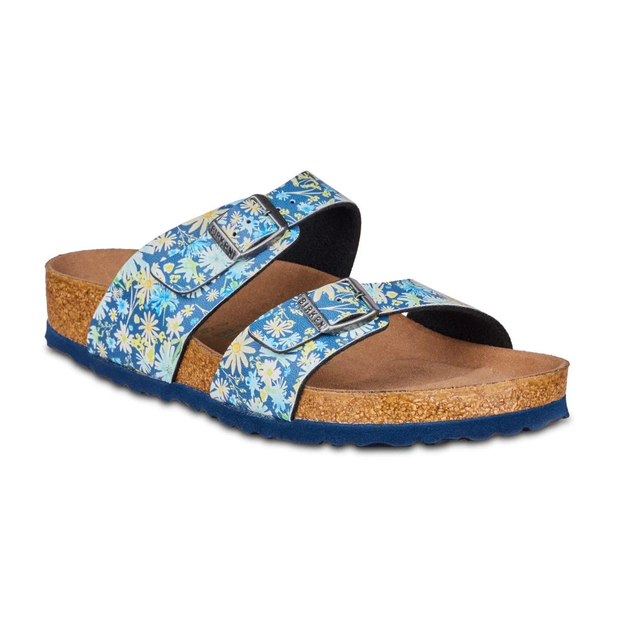 Birkenstock Women's Sydney Vegan Birko-Flor Sandals Floral Blue Regular Wide Footwear - Tophatter Daily Deals