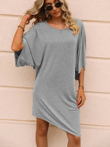 Round Neck Three-Quarter Sleeve Tee Dress Casual Dresses - Tophatter Daily Deals