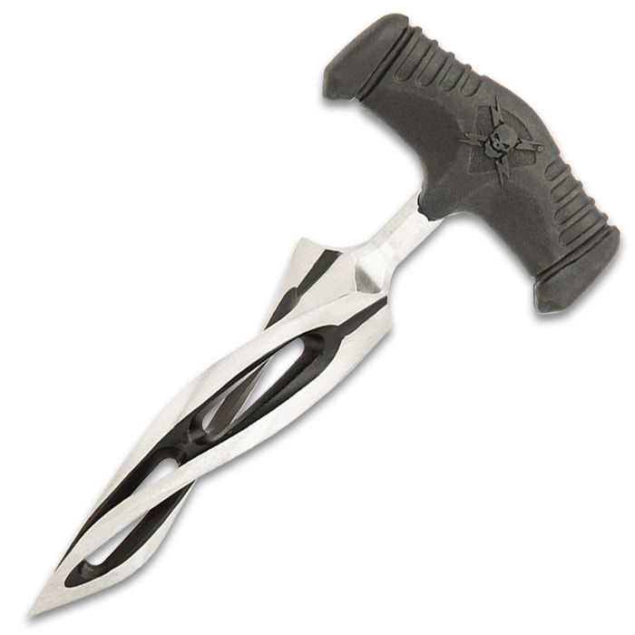 M48 Cyclone Push Dagger And Sheath - 2Cr13 Cast Stainless Steel Blade, Black Oxide Coating, TPR Rubber Handle - Length 7 3/8” - Tophatter Daily Deals