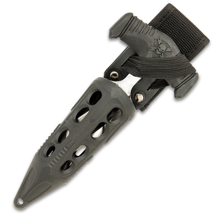 M48 Cyclone Push Dagger And Sheath - 2Cr13 Cast Stainless Steel Blade, Black Oxide Coating, TPR Rubber Handle - Length 7 3/8” - Tophatter Daily Deals