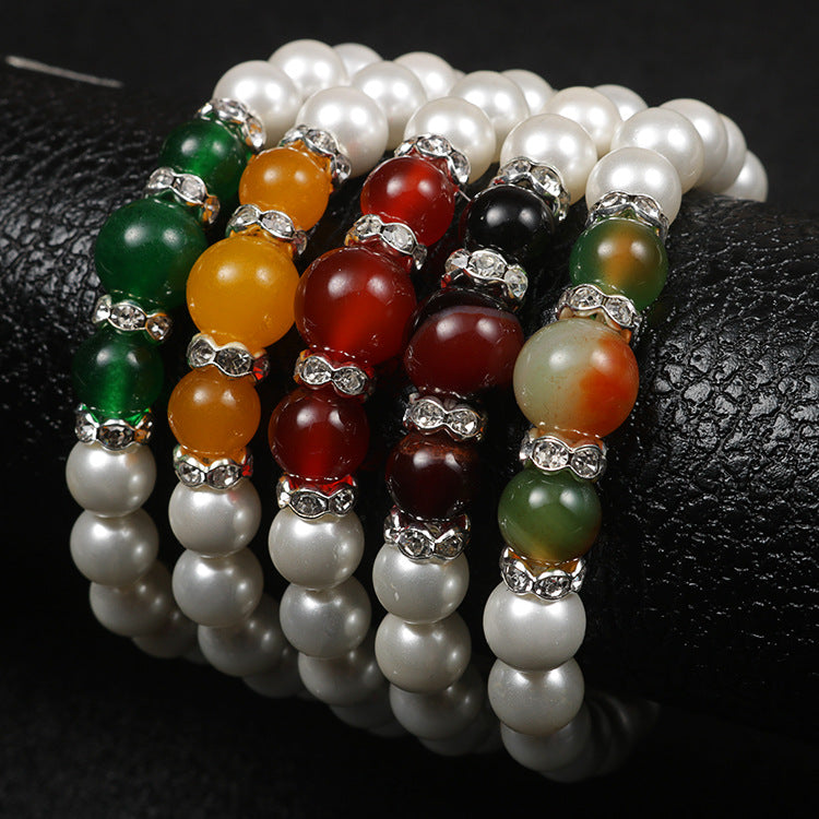Popular Natural Agate Stone Pearl Stretch Bracelet Bracelets - Tophatter Daily Deals
