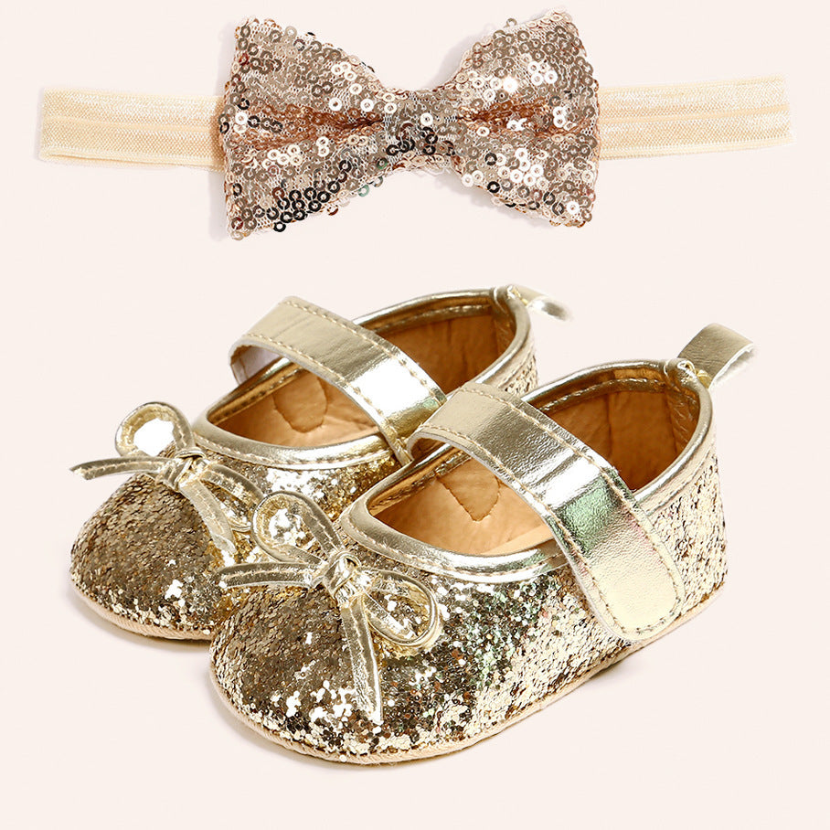 Baby shoes soft sole non-slip toddler shoes 2-piece headband 0 - Tophatter Daily Deals