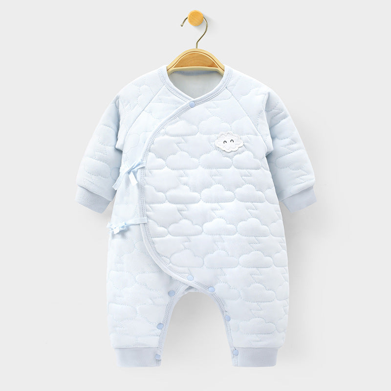 Baby Onesie Baby Warm Clip Cotton Thin Cotton Butterfly Clothes Ha Clothes Climbing Suit Blue 0 - Tophatter Daily Deals