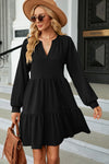 Ruched Notched Long Sleeve Mini Dress Casual Dresses - Tophatter Daily Deals