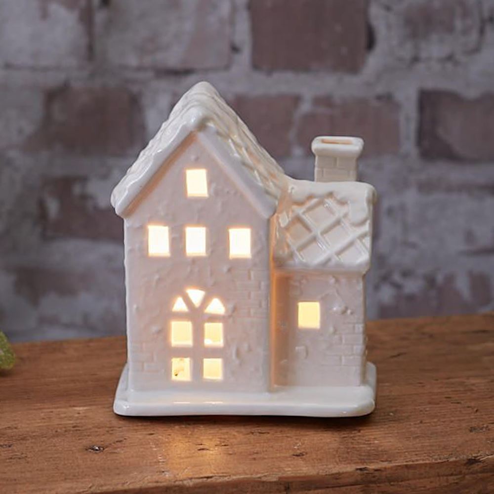 Ceramic Christmas LED House Ornament with Diamond Roof | Light-Up Decoration LED Light - Tophatter Daily Deals