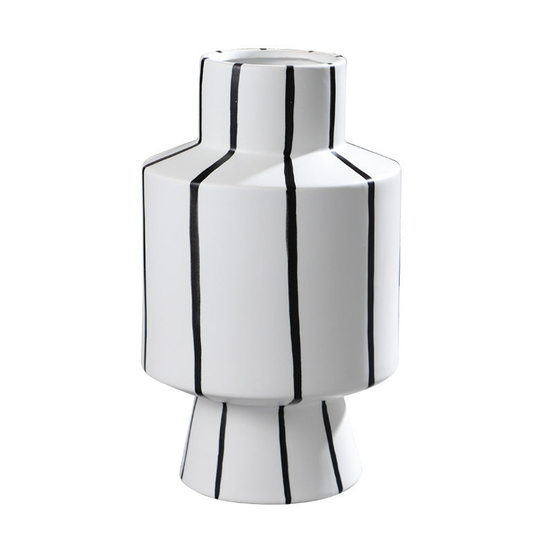 Black And White Striped Ceramic Vase Light Luxury Modern Home 0 - Tophatter Daily Deals