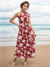 Printed Single Shoulder Sleeveless Dress Red White Casual Dresses - Tophatter Daily Deals