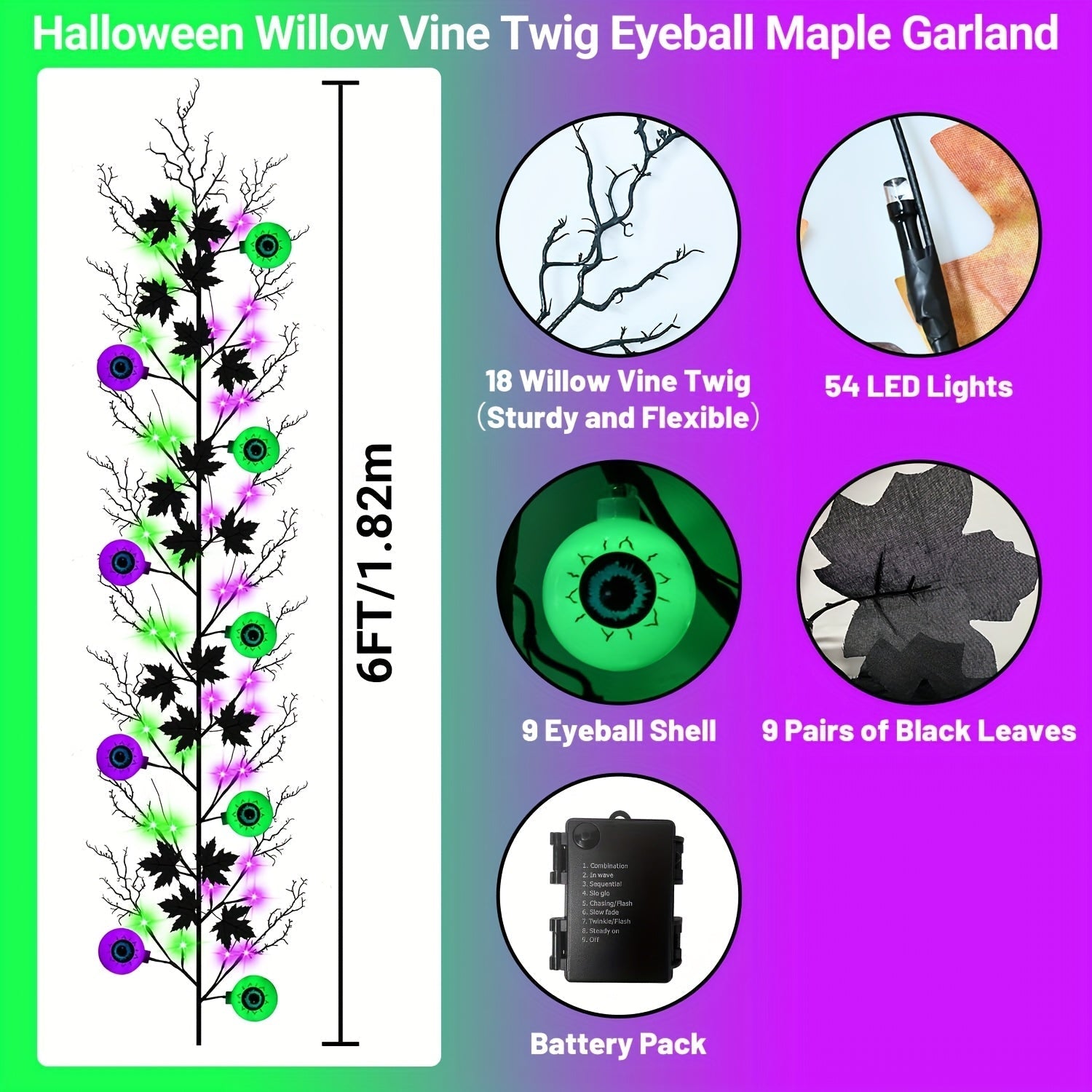 Halloween Willow Vine Garland with 54 LED Lights Halloween - Tophatter Daily Deals