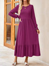 Round Neck Lantern Sleeve Ruffle Hem Dress Magenta Casual Dresses - Tophatter Daily Deals