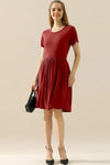 Ninexis Full Size Round Neck Ruched Dress with Pockets BURGUNDY Cocktail Dresses - Tophatter Daily Deals