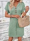 Quarter Button V-Neck Short Sleeve Dress Casual Dresses - Tophatter Daily Deals