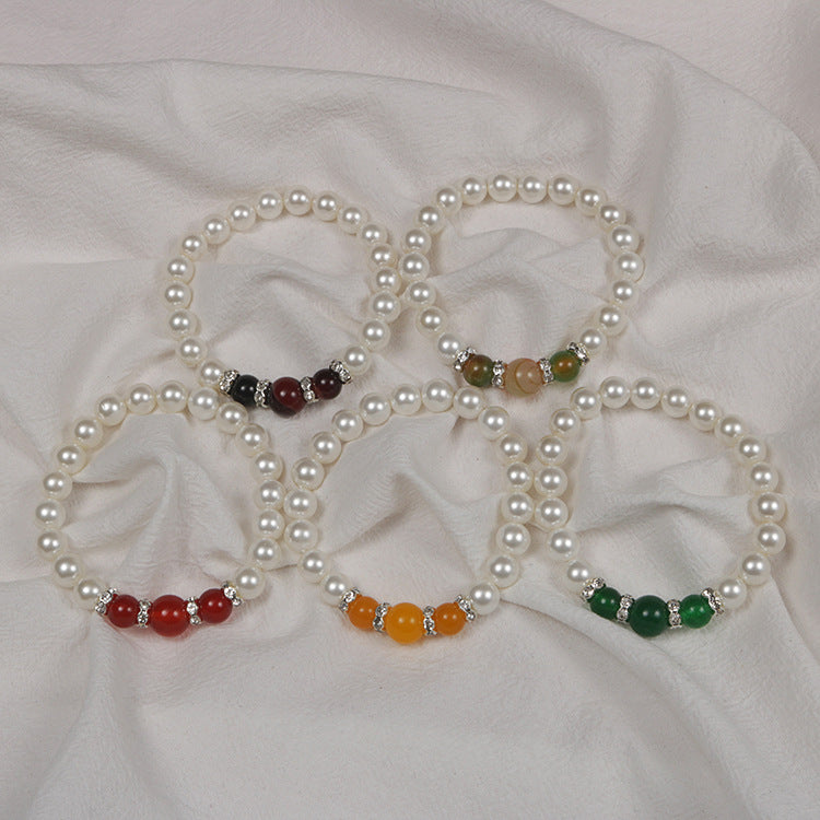 Popular Natural Agate Stone Pearl Stretch Bracelet Bracelets - Tophatter Daily Deals