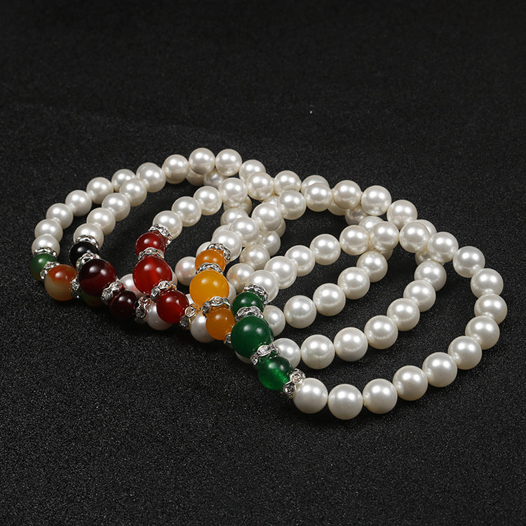 Popular Natural Agate Stone Pearl Stretch Bracelet Bracelets - Tophatter Daily Deals