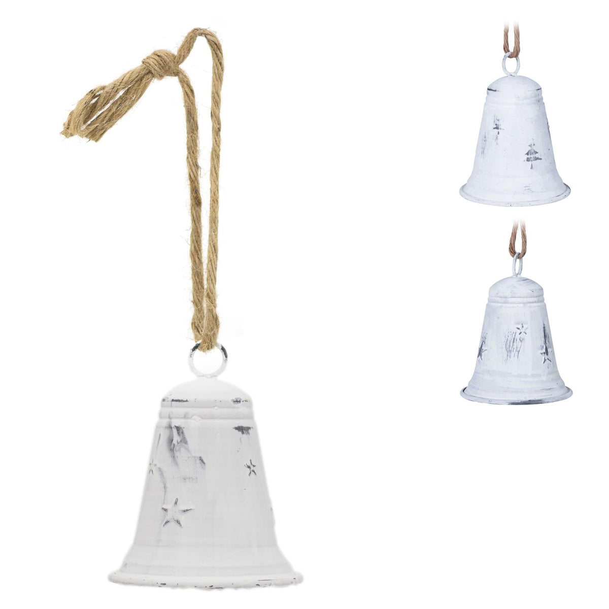 White Metal Christmas Bell Rustic Tree Decorations | Embossed Xmas Hanging Bell | Festive Jingle Bell Hanging Decorations Tree Decoration - Tophatter Daily Deals
