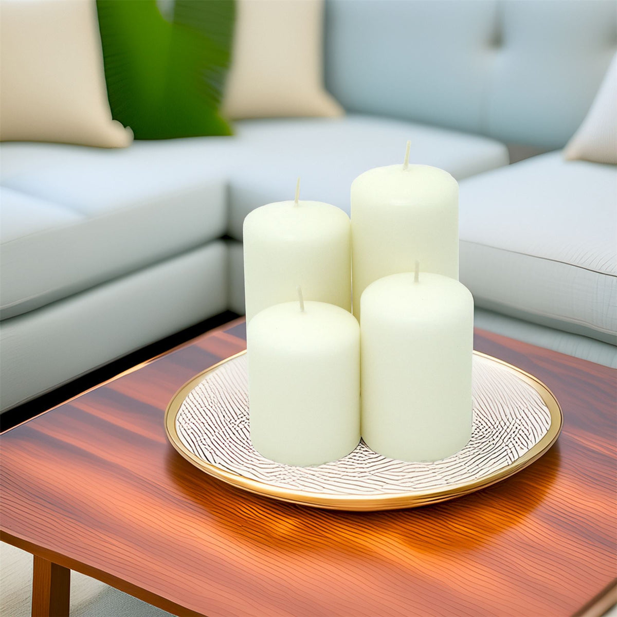 Set of 4 Unscented Ivory Pillar Candles | Long-Burning Candles for Home & Events Candle - Tophatter Daily Deals