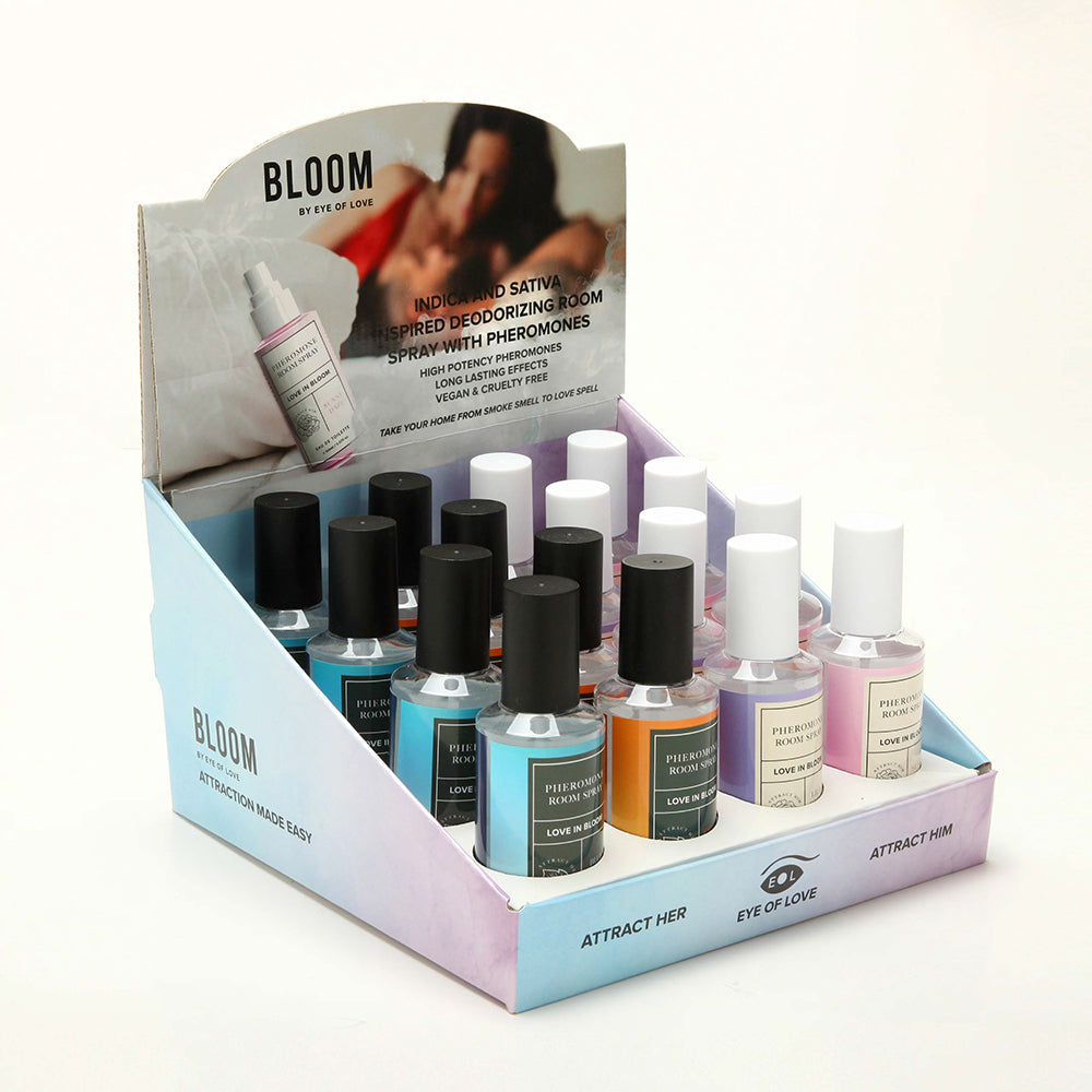 Eye of Love Bloom Pheromone Room Spray 4x4 Prepack with Testers - Cardboard - Tophatter Daily Deals