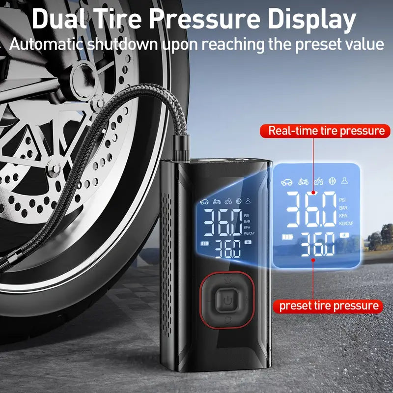 Tire Inflator Portable Air Compressor – Cordless 150PSI Pump with 10000mAh Battery for Car, Bike, Motorcycle, and Ball Automotive - Tophatter Daily Deals