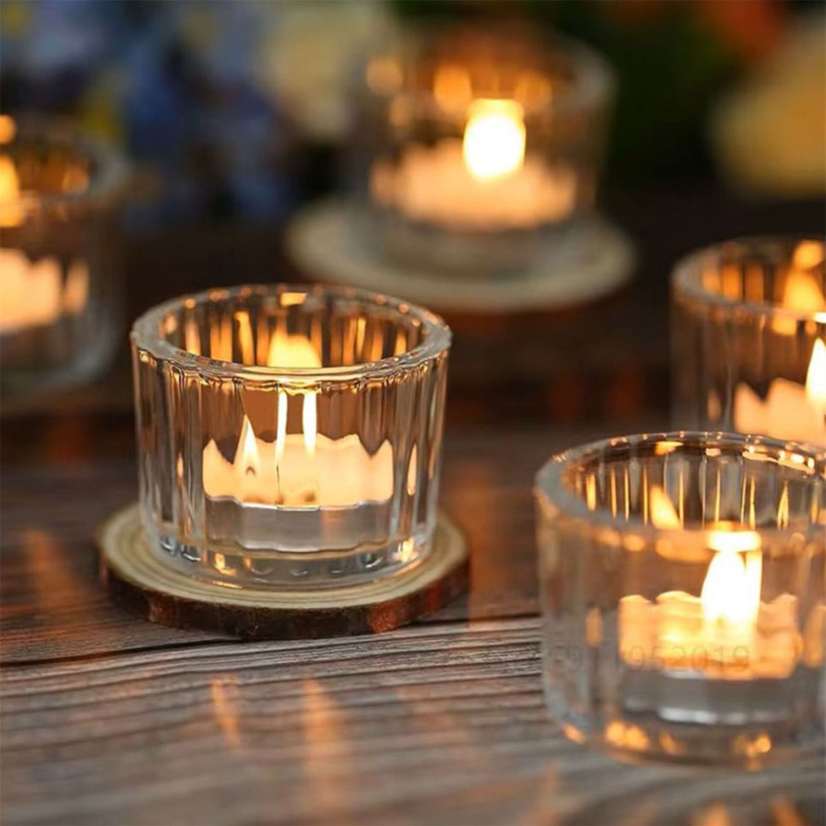 Set of 2 Ribbed Tea Light Candle Holders | Clear Glass Tealight Candle Holders Candle Holder - Tophatter Daily Deals