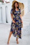 Smocked Floral V-Neck Short Sleeve Dress Casual Dresses - Tophatter Daily Deals