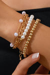 Gold Plated Chain Pearl Beaded 4Pcs Minimalist Bracelet Set Gold ONE SIZE Alloy Bracelets - Tophatter Daily Deals