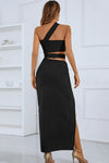 One-Shoulder Cutout Front Split Maxi Dress Cocktail Dresses - Tophatter Daily Deals