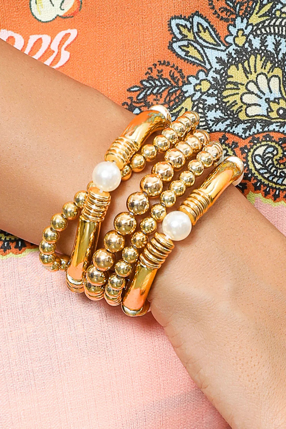 Gold 5Pcs Minimalist Pearl Bracelet Set Bracelets - Tophatter Daily Deals