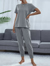 Round Neck Short Sleeve Top and Pants Set Loungewear Sets - Tophatter Daily Deals