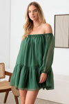 Le Lis Organza Off Shoulder Puff Sleeve Mini Dress Green Casual Dresses - Tophatter Daily Deals