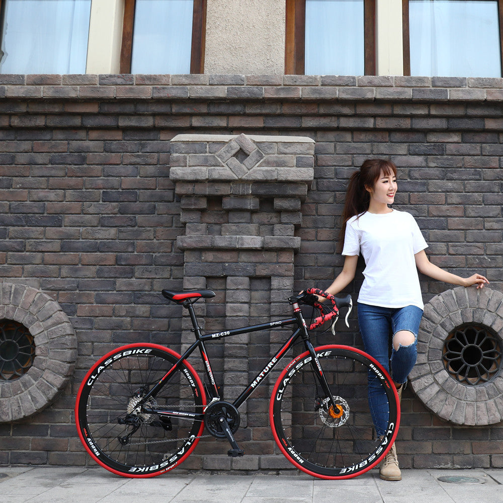 Aluminum Alloy Road Bike 21 Speed Bend Put Double Disc Brake Black red 0 - Tophatter Daily Deals