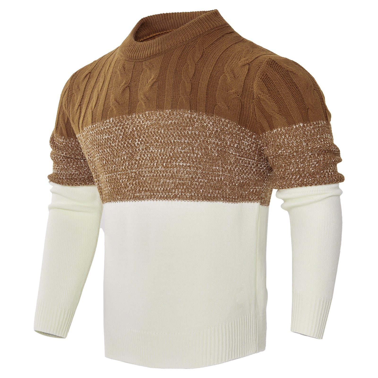 Warm Men's Pullover Sweater - Colorblock Cable Knit Fall Brown 3D Changing Face Moving Picture Frame - Tophatter Daily Deals