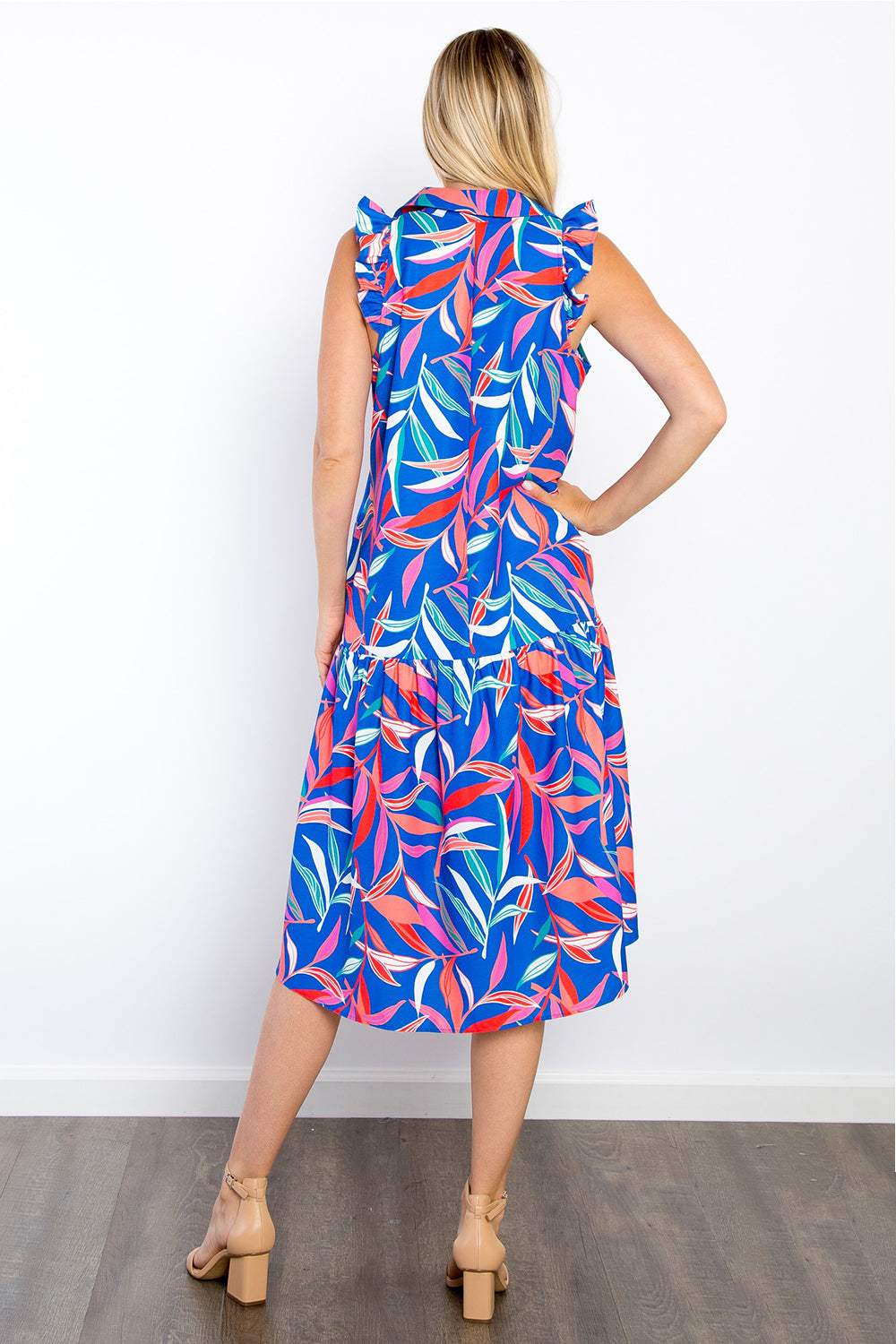 Be Stage Print Ruffled Midi Dress with Pockets Casual Dresses - Tophatter Daily Deals