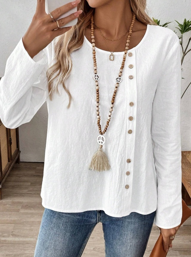 Lightweight Women Long Sleeve Top - Asymmetrical Button White 3D Changing Face Moving Picture Frame - Tophatter Daily Deals