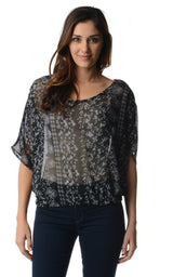 Women's Printed Chiffon Top Black 122 Top - Tophatter Daily Deals