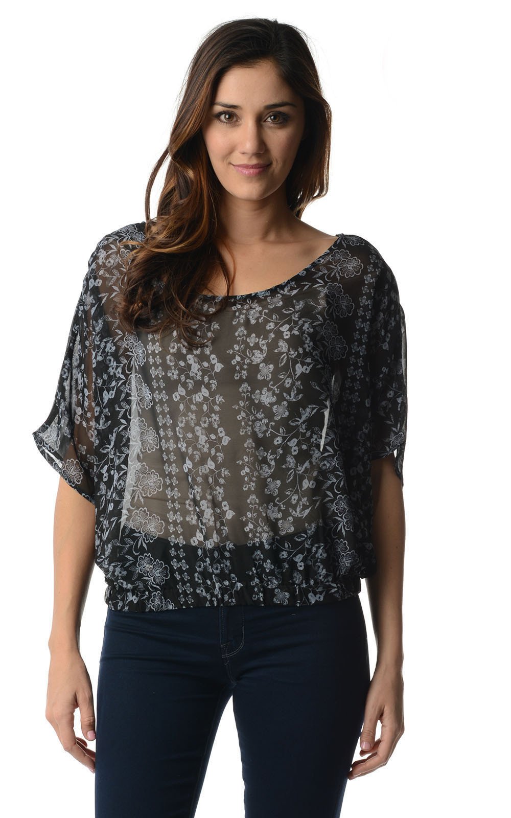Women's Printed Chiffon Top Black 122 Top - Tophatter Daily Deals
