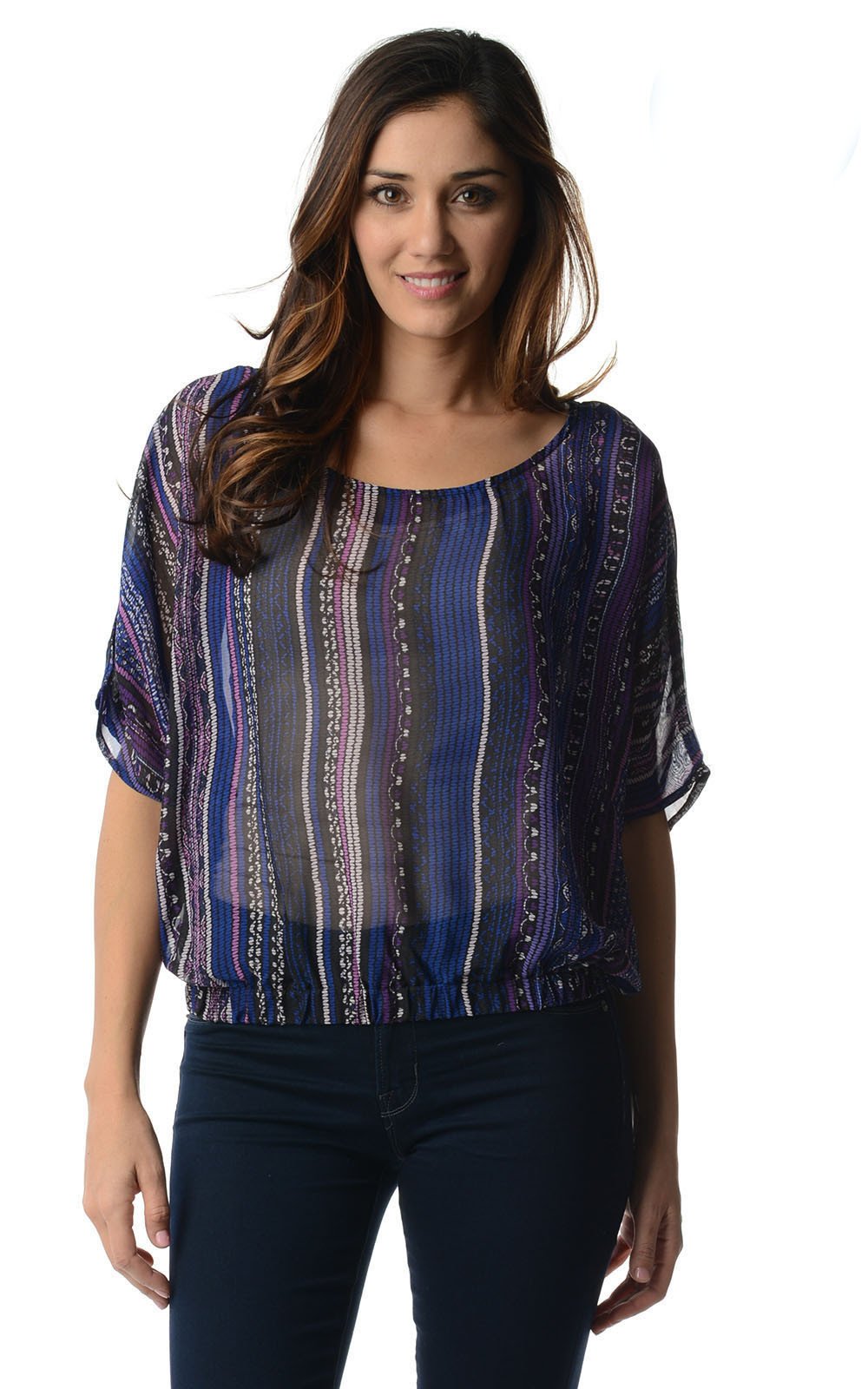 Women's Printed Chiffon Top Blue 122 Top - Tophatter Daily Deals