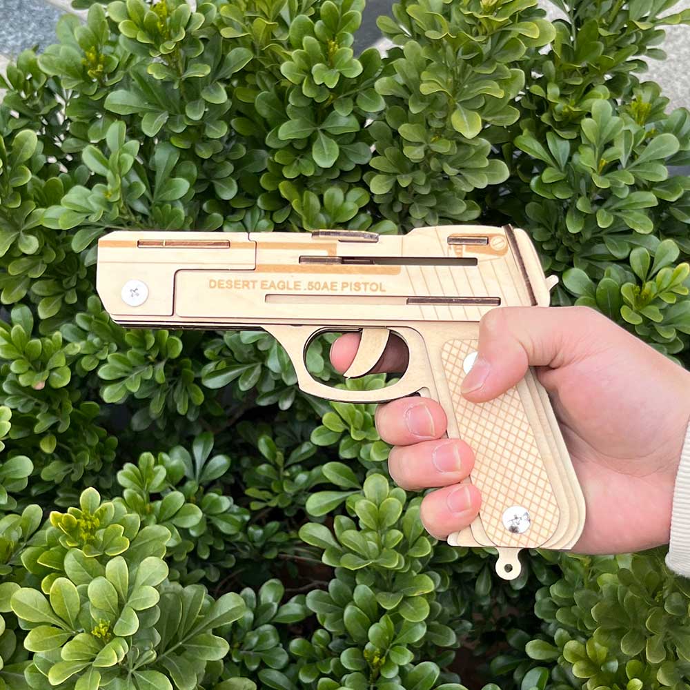 Assembled Wooden Rubber Band Gun Pistol Model Kit With Wooden bullets - Tophatter Daily Deals