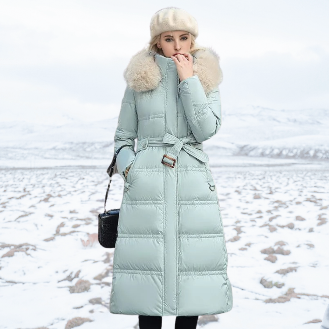 Insulating Women’s Puffer Coat - Quilted, Fur Trimmed Green with beige collar - Tophatter Daily Deals