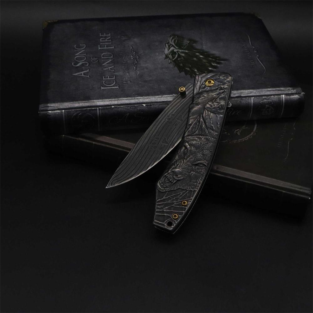 Wolf Head Relief Folding Knife - Tophatter Daily Deals