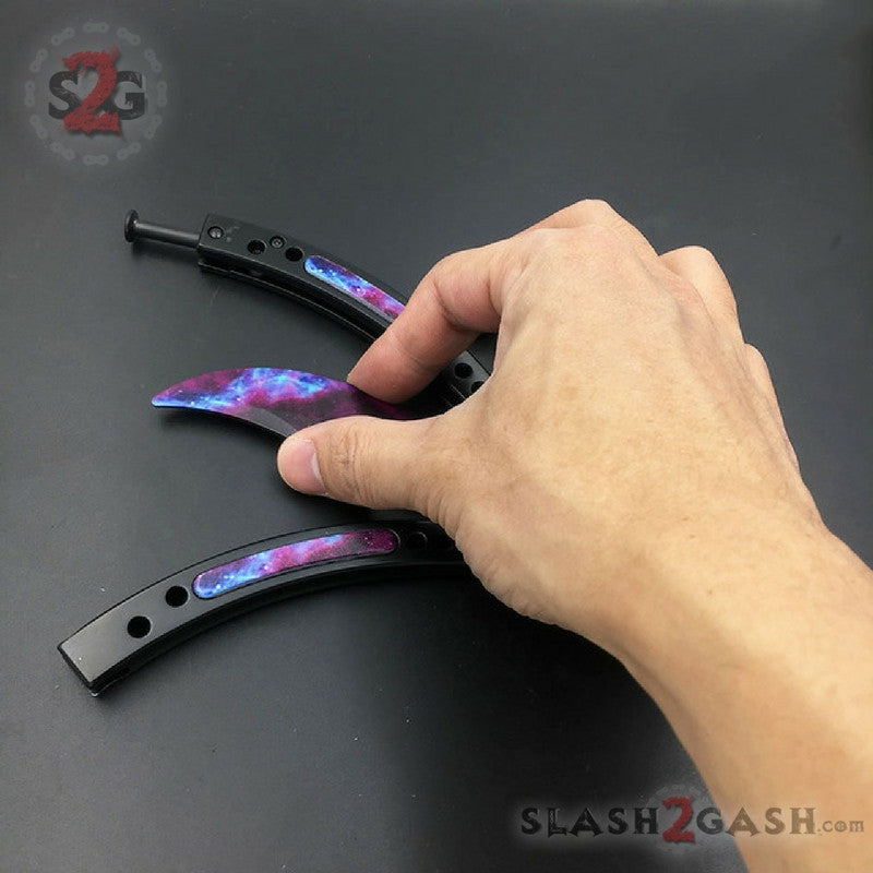 CSGO Galaxy Butterfly Knife TRAINER Dull Spring Latch PRACTICE Balisong Black, Dull - Ready to Sharpen Knife-Balisong - Tophatter Daily Deals