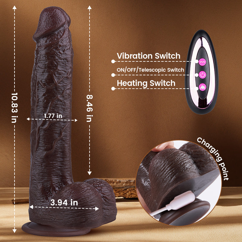Acmejoy - Thrusting Thick Long Lifelike Heating Big Black Dildo 10.83 Inch Dildos - Tophatter Daily Deals