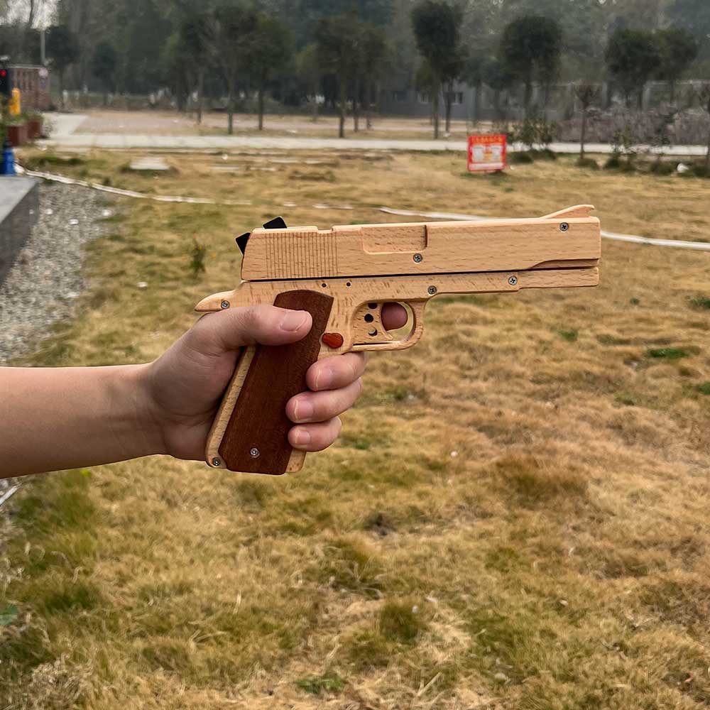 Assembled M1911 Wooden Replica Rubber Band Gun - Tophatter Daily Deals